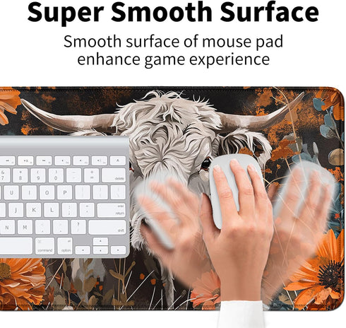 Cow and Flower MTG & TCG Playmat Mouse Pad, 24" x 14" Game Mat for Trading Card Games and Video Games