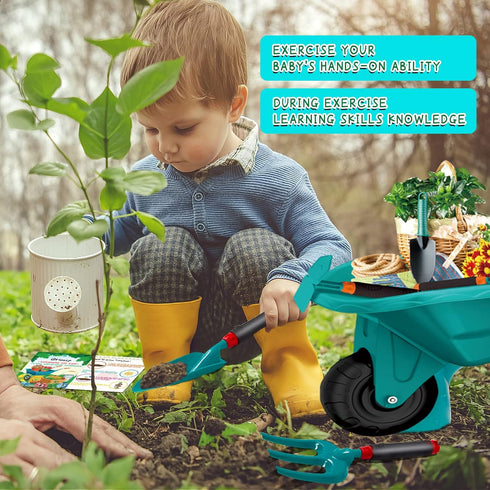 16Pcs Kids Gardening Tools Set - Outdoor Toys with Wheelbarrow, Apron, Watering Can for Educational STEM Learning