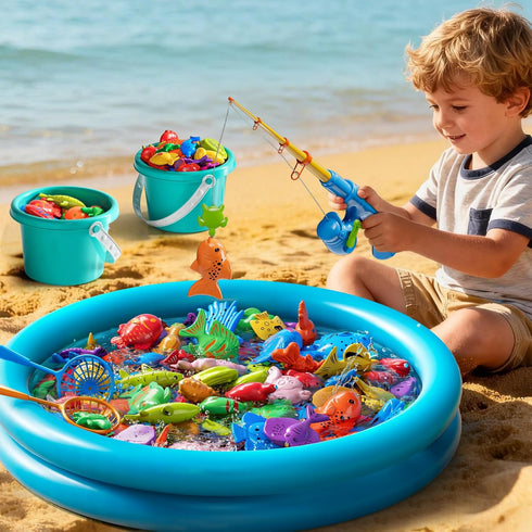 LILYBUDS 3 4 5 6 7 8, Summer 3-5 4-8 Magnetic Fishing Game Pool Toys for Kids Water Table Bathtub Toys with Inflatable
