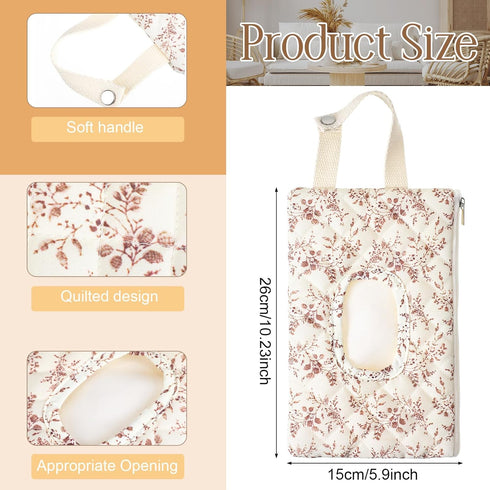 Cosblank 1 Pcs Quilted Diaper and Wipes Pouch Portable Hanging Floral Wet Wipe Bag Diaper Bag Reusable Wipes Pouch