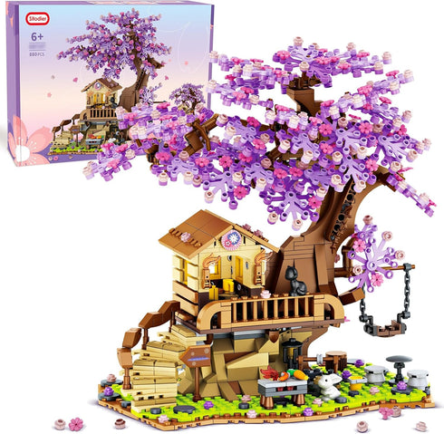 Sitodier Cherry Blossom Tree House Building Toy, 880pcs Cherry Blossom Bonsai Building Set