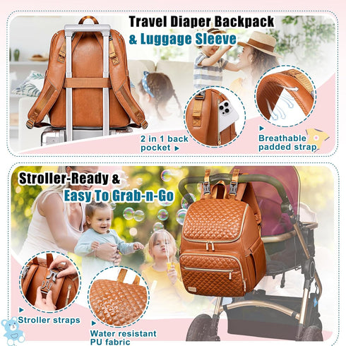 Backpack Backpack,Baby Straps,5 Weitars Diaper Bag Leather Baby Diaper Bag with Changing Pad Travel Diaper Bag