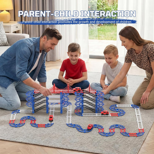 Set, 24 Playset 6 7 8 DIY Construction Race Track Pieces with Battery Powered Car,Bridge Building Track Assembly Track