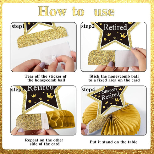9PCS Gold Retirement Party Decorations - Centerpiece Honeycomb Glitter Table Toppers for Happy Retirement Supplies