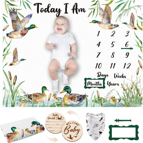 Mallard Duck Monthly Milestone Blanket for Baby Boy Flannel Newborn Infant Swaddle