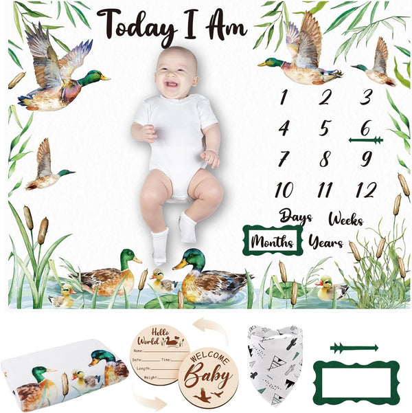 Mallard Duck Monthly Milestone Blanket for Baby Boy Flannel Newborn Infant Swaddle