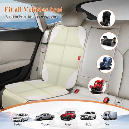 Car Seat Protector for Child Car Seat, 600D Fabric, 2 Pack Seat Protectors with Non-Slip Backing, Mesh Pockets