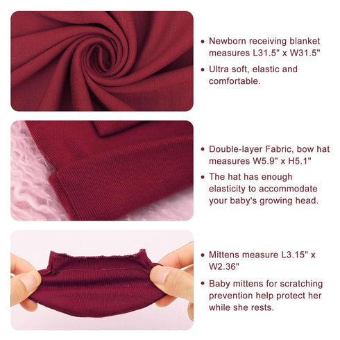 Set BQUBO Newborn Receiving Blanket Bow Hat Gloves Cotton Warm Baby Swaddle Blanket Wrap Baby Sleep Sack Shower Gift