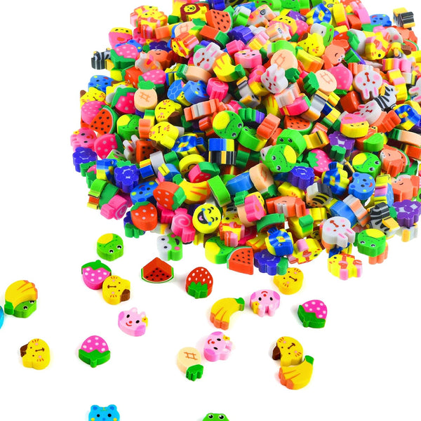 300PCS Mini Fun Erasers for Kids Bulk, Cute Assorted Novelty Pencil Erasers for Party Favors and School Prizes