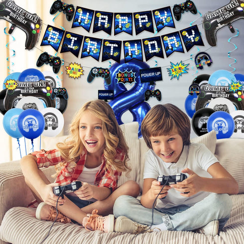 Video Game Party Decorations - 8th Birthday Supplies for Boys, HAPPY BIRTHDAY Banner, Gaming Balloons, Number 8