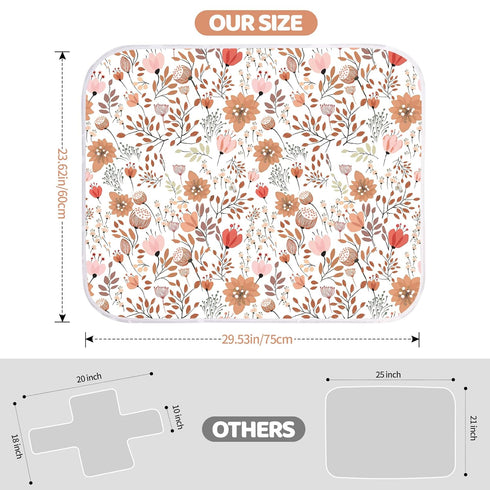 3Layers 24''x30'' Diaper Changing Pads for Baby, Flower Change Mat, Waterproof Change Pad Foldable Absorbent Mats