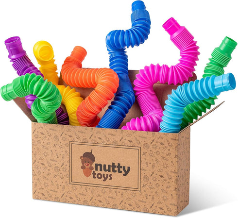 Nutty Toys 8 pk Pop Tubes Sensory Toys (Large) - Fine Motor Skills Learning Toy for Kids, Best Preschool Gifts