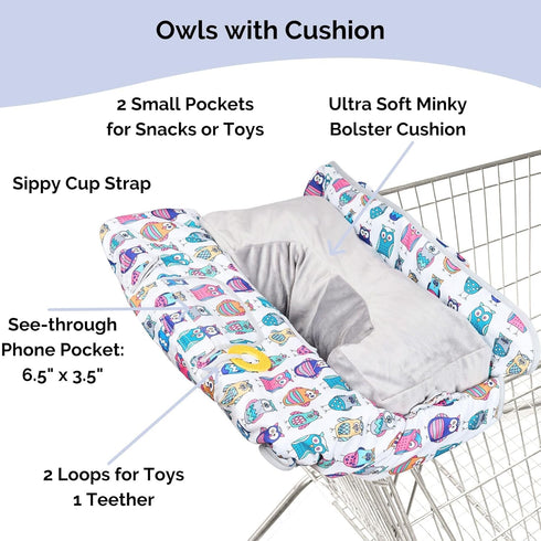 Owls Shopping Cart & High Chair Cover with Bolster Pillow