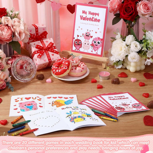 20 Set 20 Spakon Valentines Day Coloring Book for Kids with Crayons, Valentine School Party Favors Small Activity Books