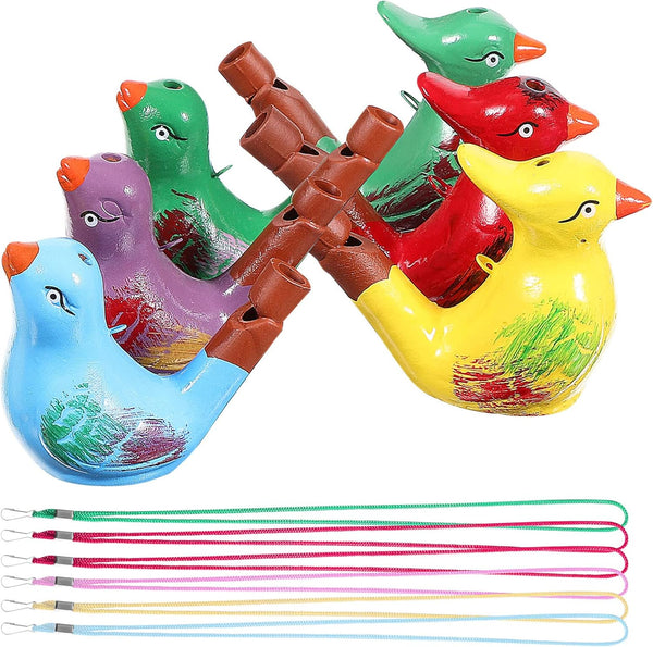 6 Pcs Ceramic Bird Whistle Set - Musical Educational Bird Call Whistles with Lanyards, Birthday Gifts