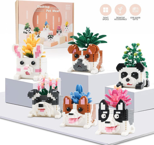 Succulent Flowers Building Blocks Set for Adults, Botanical Collection of Animal Bonsai Kits, Creative Presents for