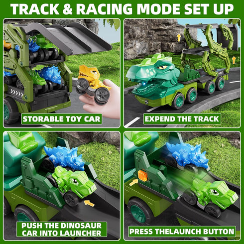 10 1 9 3-5 3 4 5 6 7 8 IHAHA in Dinosaur Truck Toys with Dino Cars for Kids Years, Dino Carrier Truck with Foldable