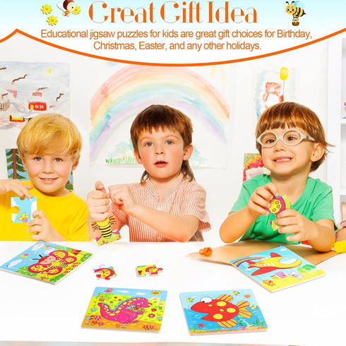 Yunsailing 40 Pack Wooden Puzzles for Kids Ages 3-5, Animals Jigsaw Puzzles for Toddlers, Educational Gifts