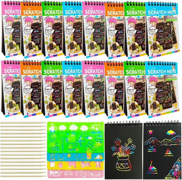 16 Pack Scratch Notebooks for Kids Ages 4-12, Art and Crafts, Party Favors, Treasure Box Prizes, Goodie Bags