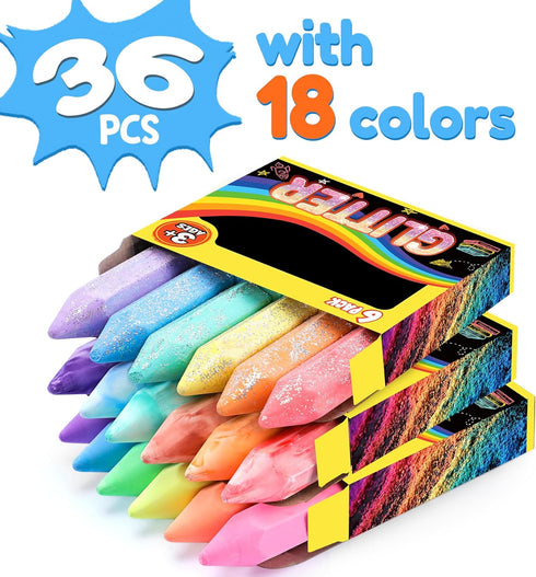 36 PCS Sidewalk Chalk for Kids, 18 Colors Nontoxic Washable Bulk for Outdoor Painting on Chalkboard