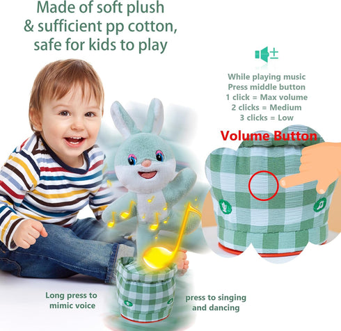 Talking Dancing Bunny Baby Toy for Kids Interactive Plush Toddlers Toys Talking Bunny Repeats What You Say Realistic