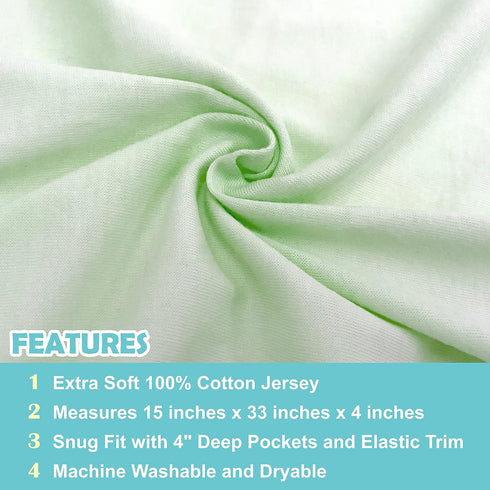American Baby Company 15" x 33" Fitted Bassinet Sheet, 100% Natural Cotton Jersey Knit, Celery/Gray/White - Pack of 3