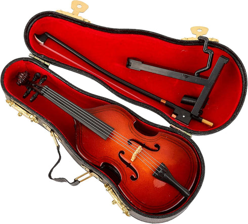 Dselvgvu Wooden Miniature Double Bass - Mini Musical Instrument Collectible with Stand, Bow, and Case