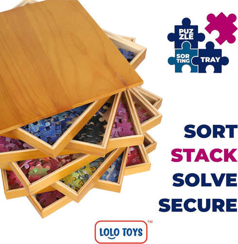 LOLO TOYS 8 8 Inch, 1500 Premium Wooden Puzzle Trays Stackable x Sort up to Pieces Durable Sorting Tray Organizer