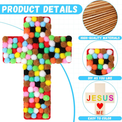 Blueweenly DIY Wood Cross Crafts for Kids Sunday School Supplies, 24 Unfinished Wood Crosses and Craft Materials