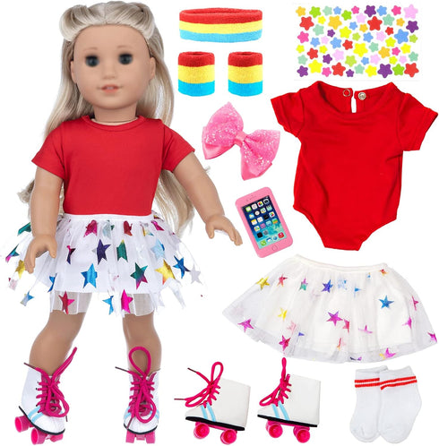 18 Inch Doll Accessories, 7PC Travel Skating Sport Play Set for 18 inch Girl Doll Outdoor Sport (Doll Not Included)
