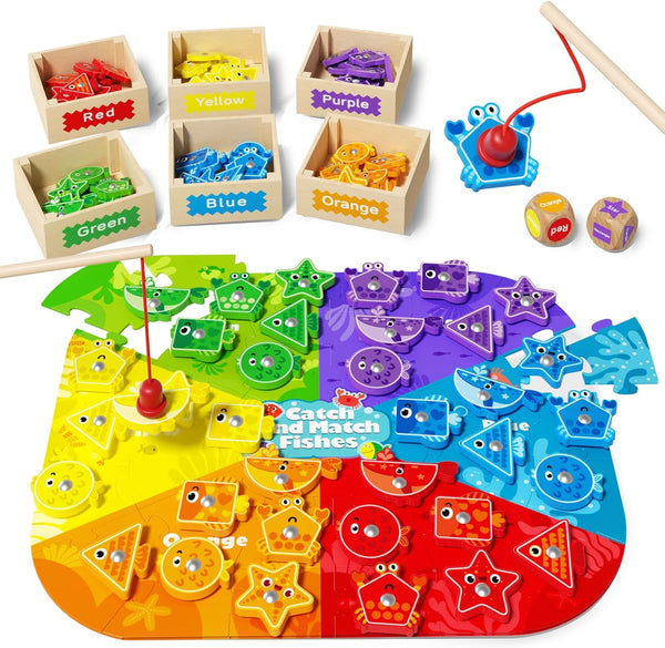 Montessori Toys for Toddlers 1-3, Magnetic Fishing Game for Kids 2-4, Color