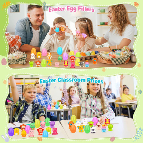 Gralima 24 Pack Easter Eggs Fillers with Animal Squishy Toys Inside Easter Egg Basket Stuffers Easter Egg Hunt Easter