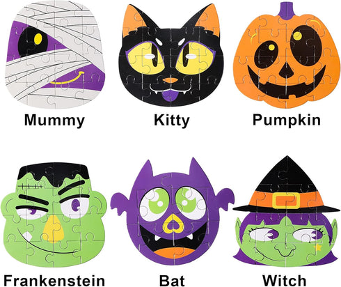 JOYIN 36 Pcs Halloween Jigsaw Puzzle Set - Kids Party Favors with 6 Characters in Blind Boxes for School Activities