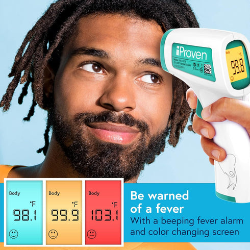 Infrared Forehead Thermometer for Adults and Infants, Touchless iProven Thermometer with Fever Alarm