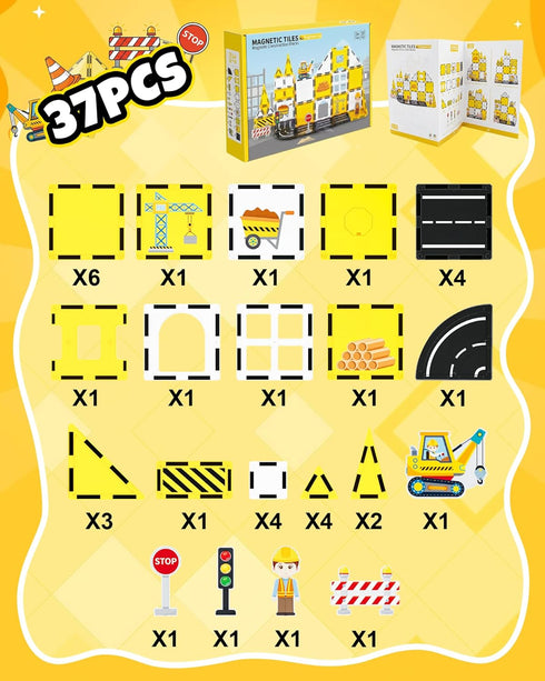 LADFAR Blocks,37pcs Magnetic Tiles for Kids, Construction Magnetic Building STEM Educational Magnet Toys, Ideal Gift