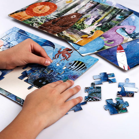 4 in 1 Increasing Difficulty Kids Puzzle, Ages 3-8, 24-60 Piece Educational Puzzles for Boys and Girls