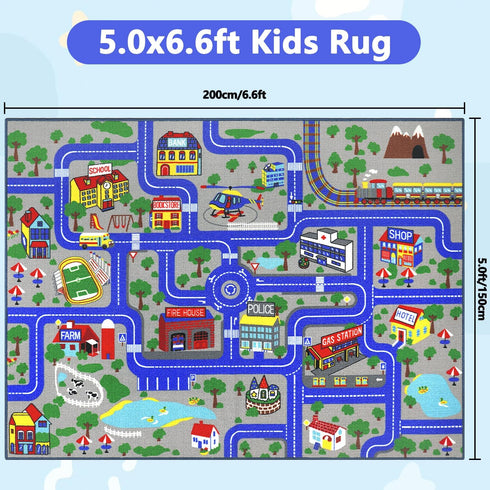 6.6' 5' Capslpad Kids Rug Educational Play Rug x Traffic Road Kids Play Car Mat Large Learning Play Game Area Rug Kids
