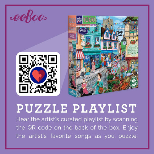 1000 23" 23" eeBoo Piece Puzzle - Village by the Sea Jigsaw Puzzle for Adults, Square x Made with Recycled Board
