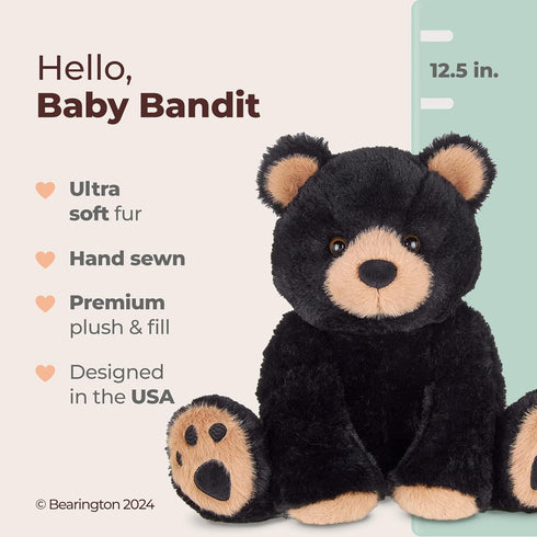 Bearington Collection Woody The Black Bear Plush, 10.5 Inch Stuffed Animal Toy