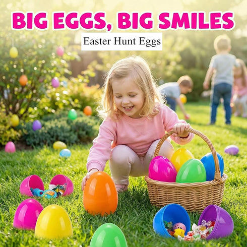 PNIOTAIN 12 6 Inch (Pure-12Pcs) Pcs Large Easter Eggs Fillable, Colorful Jumbo Plastic Empty Egg Stand Upright