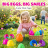 PNIOTAIN 12 6 Inch (Pure-12Pcs) Pcs Large Easter Eggs Fillable, Colorful Jumbo Plastic Empty Egg Stand Upright