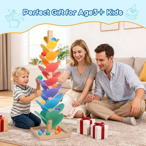 12 3cm Wooden Marble Run Music Tree, Tumble Leaf Montessori Rainbow Singing Tree with Sound, Includes Extra-Large