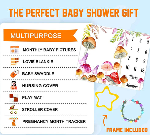 Mushroom Theme Baby Monthly Milestone Blanket, 48x40in Soft Flannel, Watercolor Backgrounds, Newborn Mom Gifts, Baby Shower Age Growth Tracker with Bonus Maker BTLSSS1 by SSCSTS