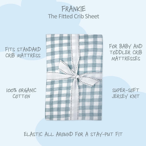 100% Butterblu Frankie Fitted Crib Sheet Organic Cotton for Baby & Toddler Mattress, Breathable for Boys & Girls, Blue