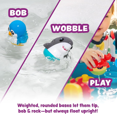 6 Pack Tub Works Tub Bobbers Bob, Wobble & Float Upright Toddler Bath Toys, | Unique Wobbling Action | Sealed, No Hole