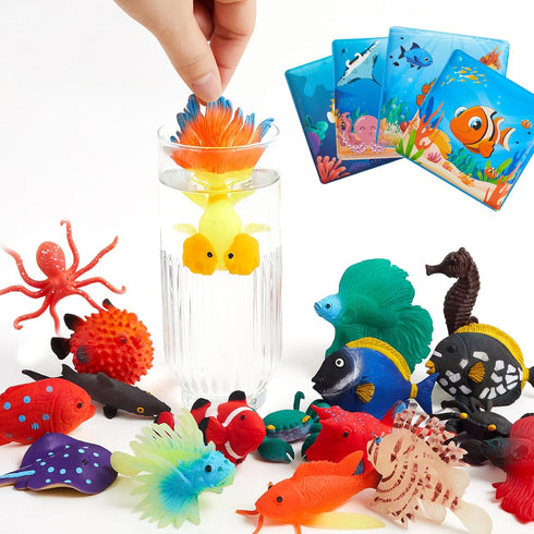 16 Pack Mold Free Bath Toys for Kids, Color Changing Sea Animals, Squishy Mini Sea Creatures for Bathtub and Pool Fun