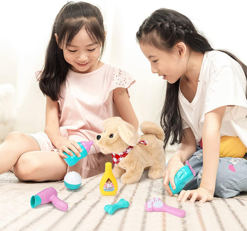 Sotodik Set Set-Walking Pet Care Play Electric Vet Play ,Barking,Tail Wagging Little Plush Dog Grooming Toys with Puppy