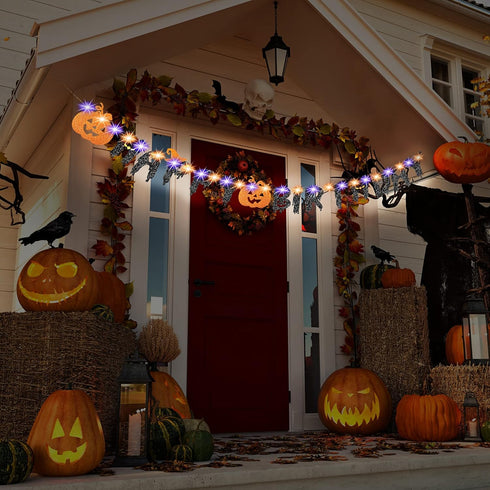 Halloween Happy Birthday Banner with Pumpkin Decorations, 8 Modes LED String Lights for 1st Kids Birthday Supplies