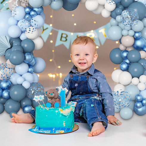 173Pcs Amandir Dusty Blue Balloon Arch Garland Kit, Baby Light Dusty Blue White Sand Metallic Blue Confetti Balloons