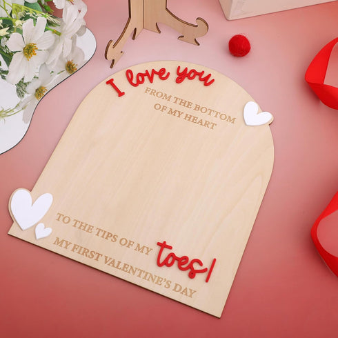 PATRDIO My First Valentine Footprint Wooden Board - Gender Revealing Wooden Decoration, Diy Footprint Wood Craft, Our